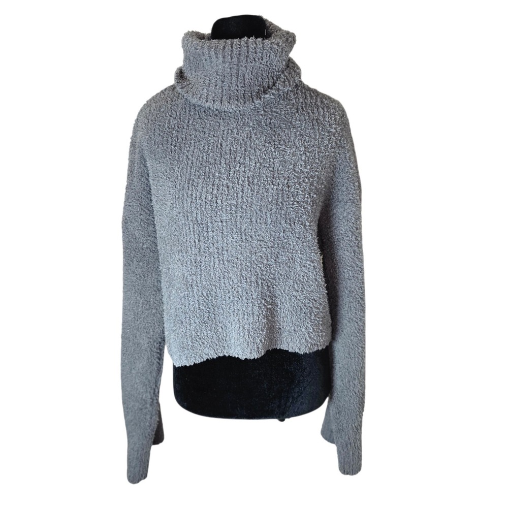 Aerie Womens XL Gray Chenille Cropped Oversized Boxy Turtleneck Sweater